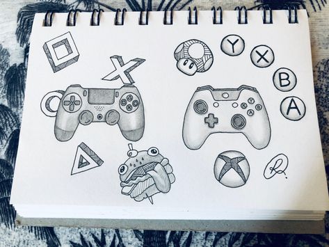 #ps4 #xbox #drawing Nintendo Drawings Easy, Game Drawing Sketches, Xbox Drawing Art, X Box Controller Drawing, Control Xbox Dibujo, Video Game Sketches, Gaming Drawings Ideas, Xbox Tattoo Ideas, Ps4 Controller Drawing