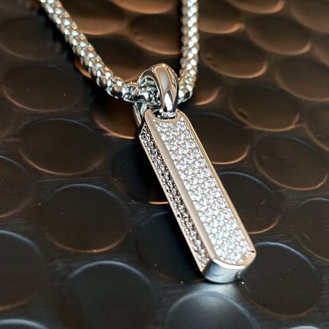 Mens Diamond Necklace, Mens Dog Tag Necklace, Mens Necklace Pendant, Vertical Bar Necklace, Dog Tag Pendant, Mens Gold Jewelry, Vertical Bar, Mens Silver Necklace, Cluster Pendant