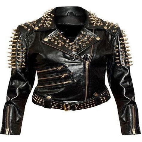 Check out this unique and edgy gothic leather jacket for women! Handmade with black leather and studded accents, it's perfect for the winter season. Personalize your size and rock this limited edition jacket to your next party or cocktail event. 🔥🖤 #womensfashion #gothstyle #leatherjacket #handmade #studded Spiked Leather Jacket, Jaket Motor, Outfit Wishlist, Punk Jeans, Biker Fashion, Gothic Jackets, Studded Leather Jacket, Stud Fashion, Studded Jacket