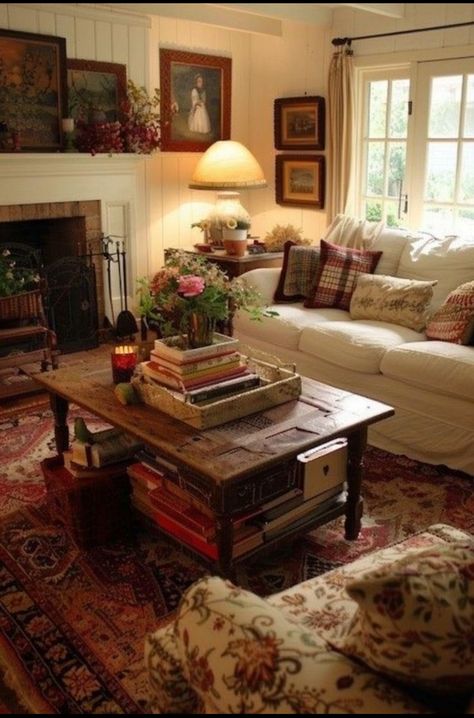 Eclectic Elegant Living Room, French Country Cottage Decorating Ideas, Antique Cottage Living Room, Vintage Country Living Room, English Cottage Style Living Room, Traditional Home Decor Living Room, English Cottage Style Interior, English Style Living Room, Cottage Living Room Decor