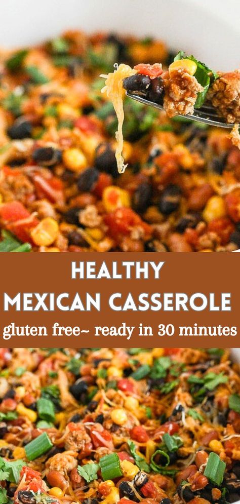 This Healthy Mexican Casserole recipe is simple to prepare, packed with lean protein, light and nutritious with all of your favorite flavors. It's also gluten free and will be ready in just 30 minutes! #glutenfree Gluten Free Mexican Casserole, Healthy Mexican Casserole, Entrees Recipes, Mexican Casserole Recipe, Lauren Kelly, Authentic Mexican Recipes, Main Entrees, Mexican Casserole, Healthy Mexican