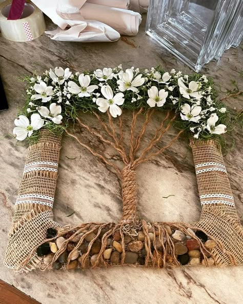 Rope Tree Of Life, Using Nature To Decorate, Wall Macrame Decor, Tree Of Life Crafts Diy, Dollar Tree Tree Of Life Wreath Diy, Useable Crafts, Wreath Wheel, Dollar Tree Boho Diy, Spring Wreath Ideas Diy