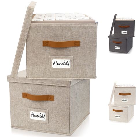 PRICES MAY VARY. Versatile File Cabinet: Organize all your paperwork, letters, folders and hanging files in style with the portable ZICOTO file storage box Set of 2 Portable File Organizer Box: Extremly durable with reinforced bottom makes the file folder box super stable. Easy to clean linen fabric exterior and a practical lid keeps any dust away from your documents and files Space-Saving: Simply stack the file box for hanging files in your storeroom or shelves for optimal space usage; When not File Box Organization, File Boxes, Hanging Folders, Folder Organization, File Organizer, Hanging File Folders, Clean Linen, Storing Books, Filing Cabinets