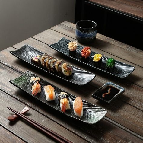 cuisine creative rectangular sushi plate sashimi plate cold dish plate Japanese ceramic plate retro restaurant strip plate _ - AliExpress Mobile Restaurant Dishes Plates, Square Ceramic Plates, Sushi Plates Ceramic, Ceramics Food, Sushi Plate Set, Retro Restaurant, Sushi Platte, Sushi Plates, Japan Sushi