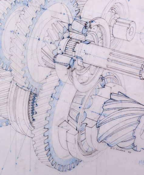 Engineering Art Drawing, Mechanical Art Drawing, Mechanical Illustration, Machinery Art, Mechanical Sketch, Mechanical Aesthetic, Gear Illustration, Cutaway Illustration, Industrial Sketch