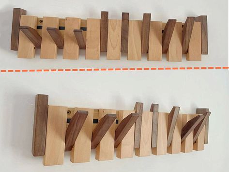 Piano Coat Rack, Wall Rack Design, Modern Haken, Wand Organizer, Rustic Wood Decor, Modern Coat Rack, Hanging Clothes Racks, Wooden Artwork, Towel Organization