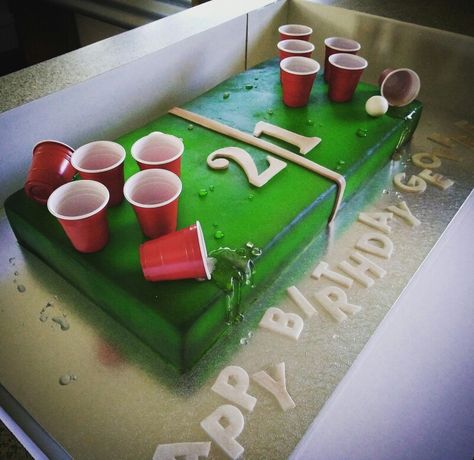 Beer Pong Cake 21bday Cake, Cake Ideas For Men Boyfriends, 21st Bday Cake For Guys, Beer Pong Cake, 21st Birthday Cake For Guys, Cake Ideas For Men, 21st Bday Cake, Birthday Cake For Boyfriend, Cake For Boyfriend