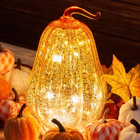 PRICES MAY VARY. 【Decent Fall Decorations for Home】The glass pumpkin size is 8 Inches height and 5.5 Inches in diameter. This pumpkin decorations is perfect for autumn and Thanksgiving decorations 【Adorable Fall Decor】This glass pumpkin decoration has an orange red gradient color that perfectly matches the harvest festival. They can fit for any farmhouse, rustic, autumn wedding, fireplace display, tables centerpieces, kitchen decorative, fall room decor and Thanksgiving party. 【Batteries and Tim Fall Bookshelf, Fall Living Room Decor Ideas, Fireplace Display, Tables Centerpieces, Wedding Fireplace, Display Tables, Centerpiece Craft, Fall Classroom Decorations, Fall Room