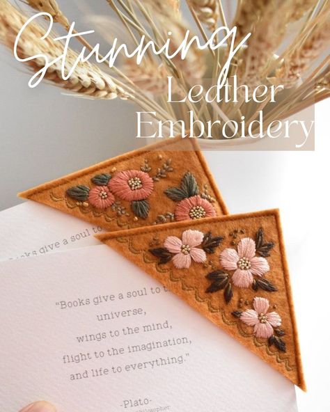 31 Stunning Leather Embroidery Examples - meshthread.com Embroidery On Leather Ideas, Embroidery On Leather, How To Make Leather, Nature Craft, Leather Embroidery, Wool Felt Projects, Leather Ideas, Leather Diy Crafts, Leather Scraps