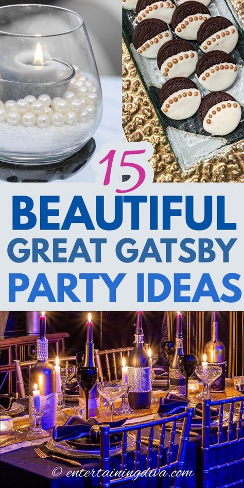 20s New Years Party, Great Gatsby Centerpiece Ideas Diy, Speakeasy Party Favors, 1920s Party Ideas Decoration, Speakeasy Bridal Shower Ideas, Great Gatsby Table Setting, Great Gatsby Bridal Shower Ideas, 1920s Bridal Shower Ideas, Roaring 20s Party Decorations Diy