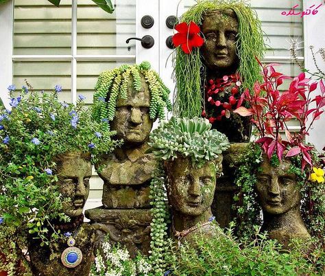 Succulent Hair | cedarmoon | Flickr Creative Planter, Unique Garden Art, Jardim Diy, Masque Halloween, Diy Concrete Planters, Gardening Plants, Head Planters, Landscape Plans, Landscaping Tips