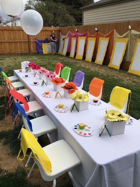 Artist Birthday Party, Kids Art Party, Outdoor Birthday Party, Backyard Art, Art Themed Party, Thanksgiving Crafts For Toddlers, Kids Painting Party, Painting Birthday Party, Artist Birthday