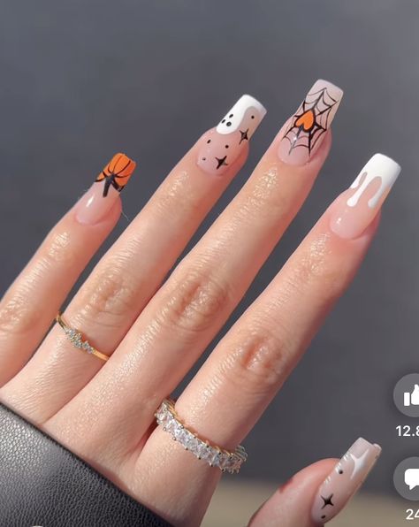 Cute Spooky Nails, Spooky Nails, Halloween Acrylic Nails, Gel Nail Art Designs, Cute Halloween Nails, Work Nails, Halloween Nail Designs, Nagel Inspo, Halloween Nail