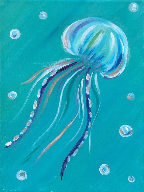 *FR*Jellyfish Paintings For Kids Beachy Paintings, Baby Jellyfish, Beachy Art, Jellyfish Painting, Beach Art Painting, Underwater Painting, Jellyfish Art, Seashell Painting, Paint Nite