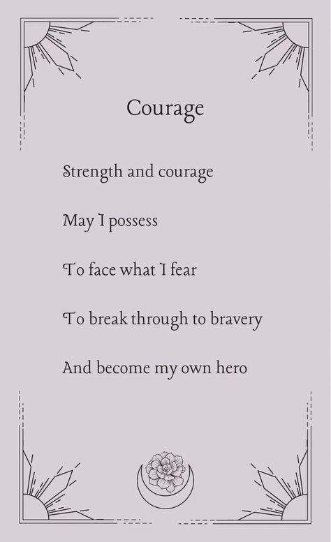 Spell Card Spells For Courage And Strength, Spell For Courage, Spell For Strength And Courage, Strength Spells Witchcraft, Spell For Strength, Spells For Courage, Spell For Creativity, Kindness Spell, Spell For Confidence