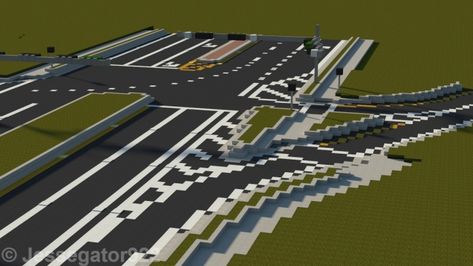 Looking westbound Minecraft Roads Ideas, Minecraft Highway, Minecraft Roads Design, Minecraft Roads, Minecraft Decoration Ideas, Minecraft Modern City, Minecraft City Buildings, Minecraft Structures, Interstate Highway