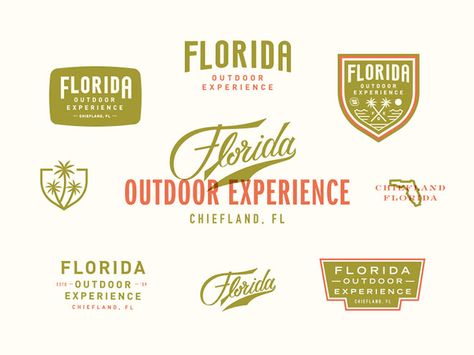 60 Creative Outdoors & Adventure Themed Logo Designs Florida Logo, Logo Process, Studio Branding, Custom Badges, Badge Logo, Badge Design, Logo Mark, Experience Design, Design Styles