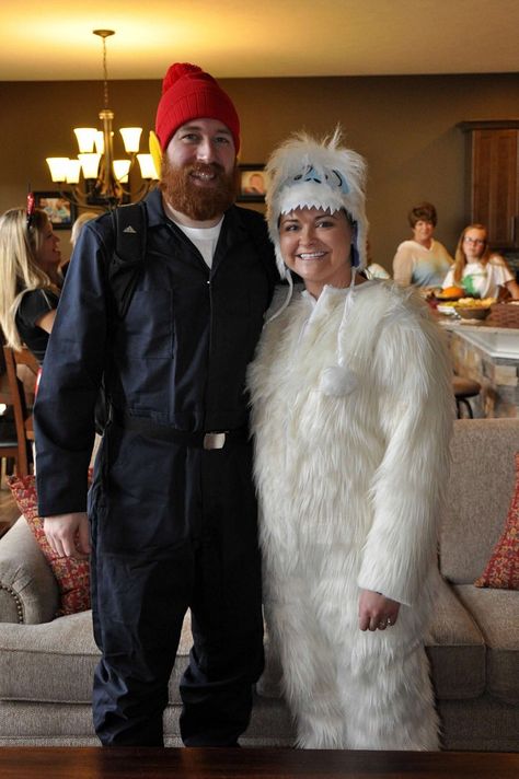 Yukon Cornelius and bumble the yeti - couples halloween costume for a bearded man Bearded Characters Halloween, Bald Man Halloween Costume, Bearded Couples Costumes, Yukon Cornelius Costume, Mens Costume With Beard, Couples Halloween Costume Bearded Man, Bearded Costumes For Men, Couple Halloween Costumes Bearded Guy, Couples Costumes With Beard