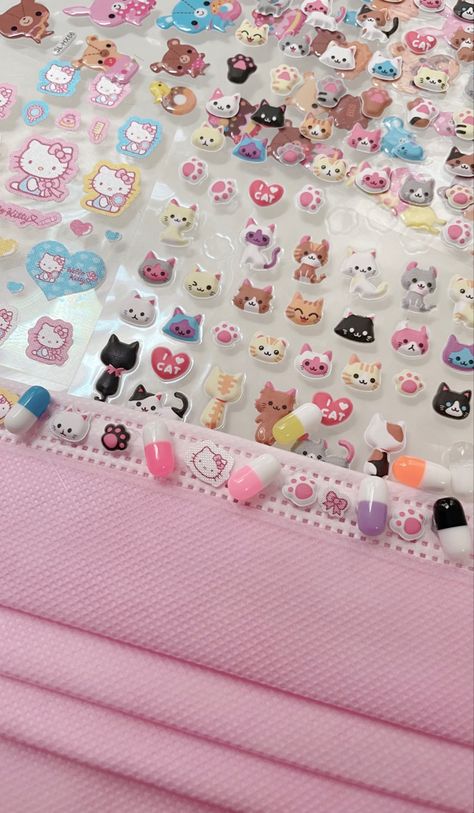 Puffy Stickers, Cute Stationary, Kawaii Stationery, Cute Stationery, Love Stickers, Sticker Collection, Pink Aesthetic, Cute Pink, Cute Icons