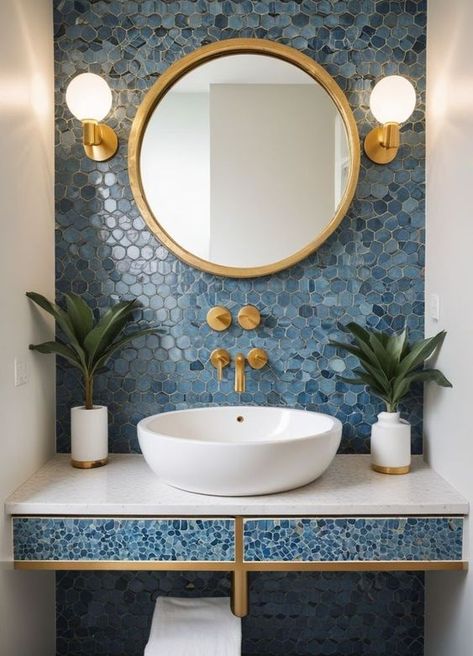 Modern Moroccan Bathroom, Moroccan Style Bathroom, Moroccan Inspired Bathroom, Washroom Ideas, Coastal Bathroom Decor, Moroccan Bathroom, Small Toilet Room, Shower Tile Ideas, Bathroom Design Decor