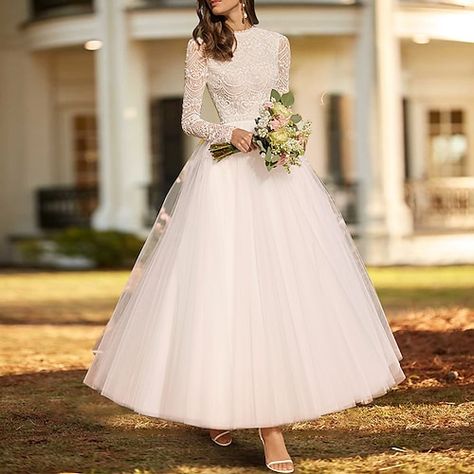 1940 Wedding Dress, 1950 Wedding Dress, Bridal Shower Vintage, Ankle Length Wedding Dress, Long Sleeve Bridal Gown, Satin Bridal Gowns, Wedding Dresses A Line, Vintage Bridal Shower, Simple Wedding Dresses