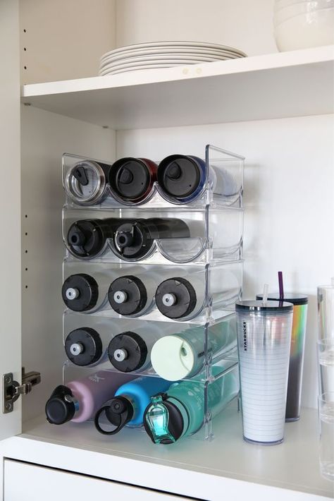 Water Bottle Organizer, Fridge Cabinet, Kitchen Cupboard Organization, Owners Suite, Water Bottle Organization, Bottle Organizer, Boston Apartment, Rv Interior Remodel, Water Bottle Storage