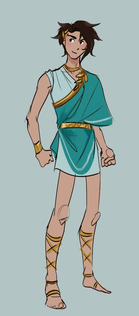 telemachus redesign added some more gold and more cloth to give off a more royal appearence, and made the cyan of his tunic a bit darker Medieval Greek Clothing, Male Greek Outfits, Odysseus And Telemachus, Greek Pose Reference, Athena And Telemachus, Greek God Clothing, Ancient Greece Aesthetic Outfit, Telemachus Odyssey, Greek Mythology Character Design