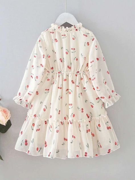 Toddler Girls Cherry Print Ruffle Trim A-line Dress | SHEIN USA Short Dresses For Kids, New Tops Designs Girls Fashion, Printed Frock Design, Kids Dress Design, Girl Frock Design, Tops For Girls Stylish, Frock Designs For Girl, Frock Designs, Girls Dresses Sewing