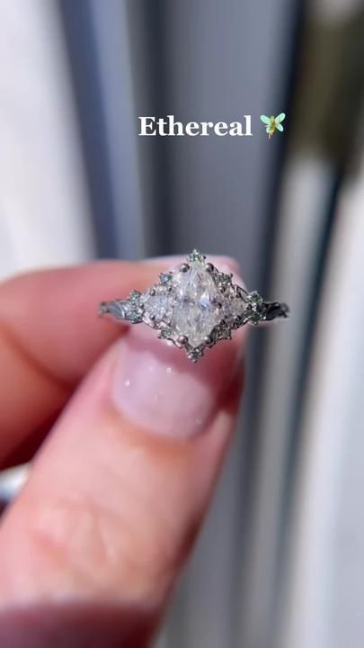 Etheral Wedding Ring, Mystical Engagement Ring Silver, Ethereal Rings Aesthetic, Fairy Style Wedding Ring, Dreamy Wedding Rings, Silver Moissanite Ring, Faerie Wedding Ring, Bookish Engagement Ring, Royal Engagement Ring