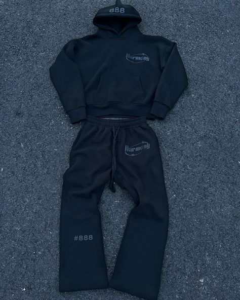 DROPPING APRIL 10th, 6PM EST‼️ VERY LIMITED🌐 #theharmony888 #clothingbrand #foryou -BLACK/GREY PUFF PRINT TRACKSUIT -BOXED PULLOVER -OPEN BOTTOM SWEATS -400 GSM -BEST QUALITY Tracksuit Design, Black Sweatsuit, Sweat Suit, Ribbed Shirt, Puff Print, Men Clothes, Suit Designs, Hoodie Design, Black Grey