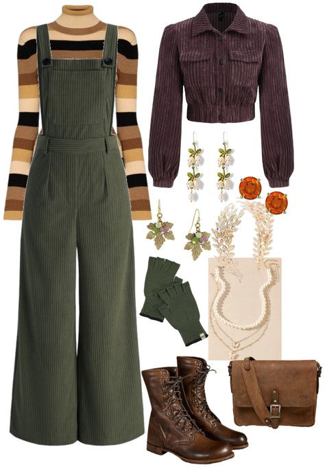 Autumn outfit ideas | Winter Outfits With Overalls, Mountaincore Outfit, Earthy Green Outfits, Autumn Tone Outfits, Green Academia Aesthetic Outfits, Mushroom Aesthetic Outfit, Comfy Cold Weather Outfits, Winter Earthy Outfits, Green Academia Aesthetic Outfit