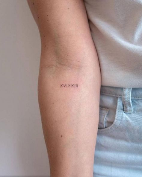 Roman numerals on the inner forearm. #tattoo #tattoos #tattoosforwomen Tattoo Inner Forearm, Arm Tattoos For Women Forearm, Inner Elbow Tattoos, Roman Numeral Tattoo, Numeral Tattoo, Simple Tattoos For Women, Roman Numeral Tattoos, Christian Sleeve Tattoo, Girl Back Tattoos