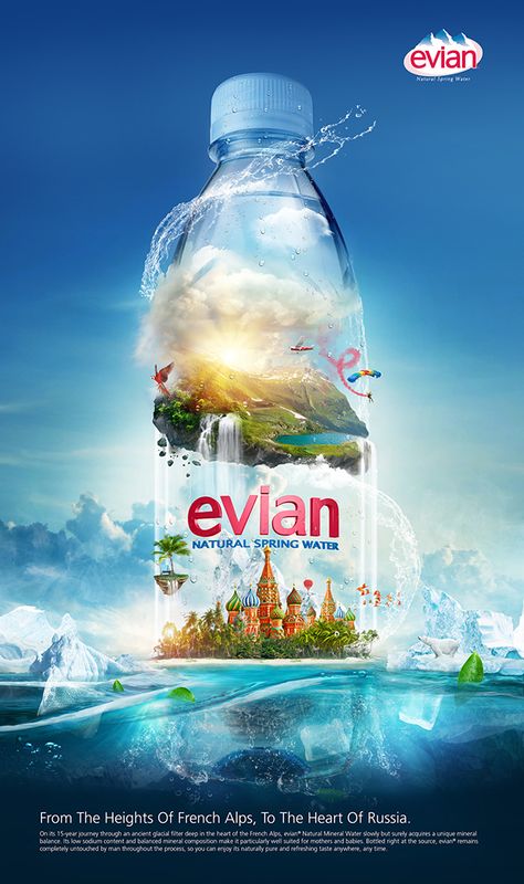 EVIAN Natural Spring Water on Behance Donut King, Promo Flyer, Magazine Poster, Natural Spring Water, Natural Spring, Creative Advertising Design, Publicidad Creativa, Bottled Water, Plakat Design