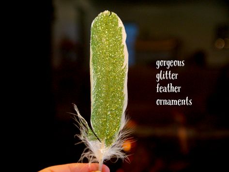 Gorgeous Glitter Feather Ornaments Feather Tutorial, Feather Ornaments, Craft Cupboard, Diy Glitter, Felt Leaves, Goose Feather, White Goose, Learn Crafts, Goose Feathers