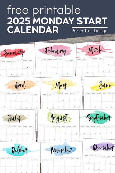 Print this 2025 watercolor calendar in Monday start format for absolutely free 2025 Watercolor, Calendar Design Inspiration, Intermediate Art, Free Printable Calendars, Paper Trail Design, Free Printable Calendar Templates, Learn To Tell Time, Watercolor Calendar, Telling Time Worksheets