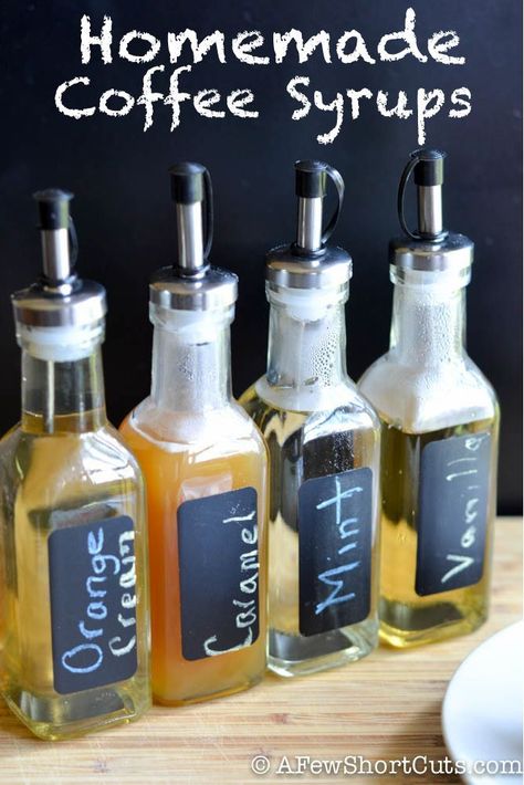 Make your kitchen in to your own coffee shop with these yummy Homemade Coffee Syrups via A Few Shortcuts Ninja Coffee Bar Recipes, Homemade Coffee Syrup, Claire Coffee, Coffee Syrups, Ninja Coffee Bar, Ninja Coffee, Homemade Syrup, Chalkboard Labels, Homemade Coffee