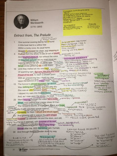 My annotations for the GCSE English Literature AQA Power and Conflict poems - extract from ‘The Prelude’. [page 1] Aesthetic Notes English Literature, Extract From The Prelude Poem Analysis Gcse, Prelude Annotations, Gcse English Poem Analysis, Gcse Aqa Power And Conflict, The Prelude Annotations, Eng Literature Aesthetic, Extract From The Prelude Annotations, Aqa Power And Conflict Poems