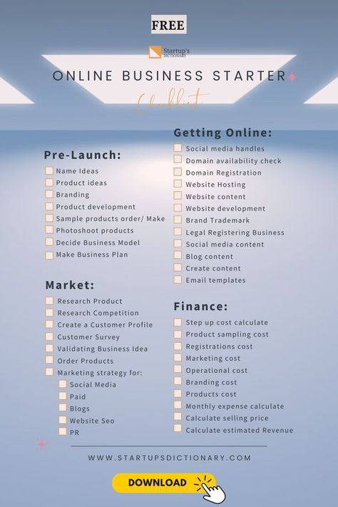 FREE Business Startup Checklist in 2023 | Startup business, Small Business plan outline, template | Business Printable Planner by  Frank Glover Business Category List, Aesthetic Business Plan, Starting A Business From Home Ideas, Small Business Pricing Guide, Shipping Area For Small Business, How To Start Small Business Tips, How To Start A Small Business From Home, How To Start A Small Business, How To Start A Business Step By Step