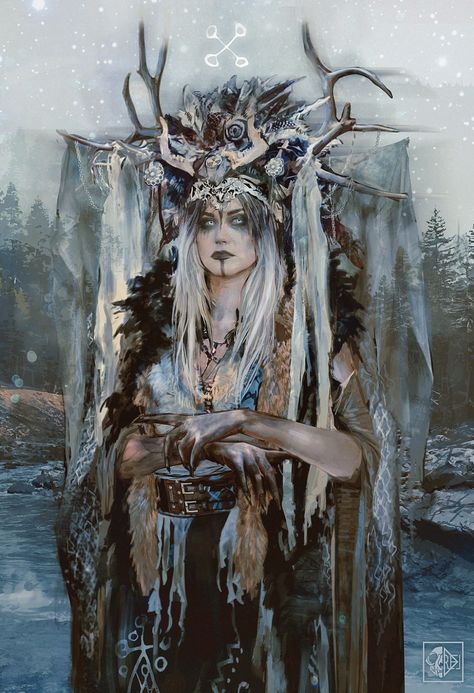 ArtStation - Cuckoo, Reliah A. Shaman Woman, Viking Costume, Heroic Fantasy, White Witch, Samana, Witch Art, Arte Fantasy, Gods And Goddesses, Larp