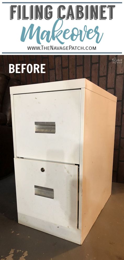 Metal Filing Cabinet Makeover | How add wood trim to metal file cabinet | How to customize an old filing cabinet | Industrial style refinished file cabinet | DIY file cabinet makeover | #TheNavagePatch #easydiy #DIY #Industrial #industrialfurniture #DIYfurniture #farmhouse #furnituremakeover #paintedfurniture #farmhousestyle #upcycled | TheNavagePatch.com File Cabinet Diy, Metal Filing Cabinet Makeover, Old Filing Cabinet, Filing Cabinet Makeover, Painted File Cabinets, Teen Bedroom Makeover, Diy File Cabinet, Metal File Cabinet, Navage Patch