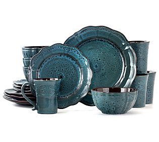 Make meals more memorable with the Lavish Blue dinnerware set featuring a mesmerizing color-rich design made from durable stoneware. From Elama. Blue Dinnerware Sets, Contemporary Shapes, White Dinnerware Set, Blue Dinnerware, Casual Dinnerware, Stoneware Dinnerware Sets, Stoneware Dishes, Earthy Brown, Stoneware Dinnerware