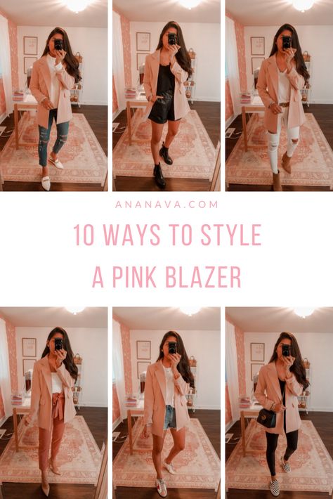 Pink Blazer Fall Outfit, Blush Blazer Outfit Casual, Light Pink Blazer Outfits For Women, Light Pink Dress Outfit Casual, Pastel Pink Blazer Outfit, Rose Blazer Outfit, Baby Pink Blazer Outfit, Pale Pink Blazer Outfit, Pink Blazer Outfit Classy