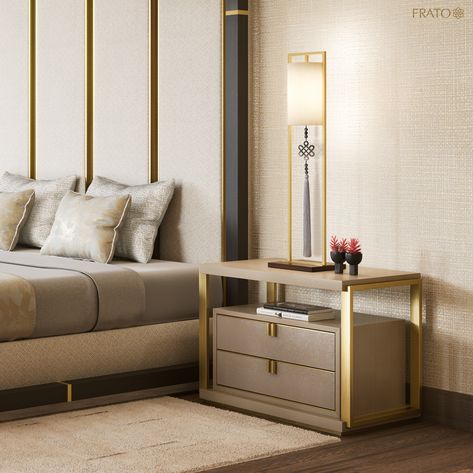 Pick of the Week | Bedside Tables: For instant wow-factor, look to the LEXTON. Playing with the idea of a design within a design, it features a two-drawer box of glossy wood veneer set within a framework of veneer and metal. See more designs at the link in our bio. #FRATO #TimelessInteriorsbyFRATO #LuxuryInteriors #InteriorDesign #PickoftheWeek #BedsideTables Side Tables For Bed, Bed Side Table Design Modern, Luxury Bed Side Table Design, Side Tables Bedroom Modern Luxury, Side Tables Bedroom Modern, Modern Side Table Bedroom, Wooden Bed Side Table, Bed Side Table Design, Luxury Bedside Table