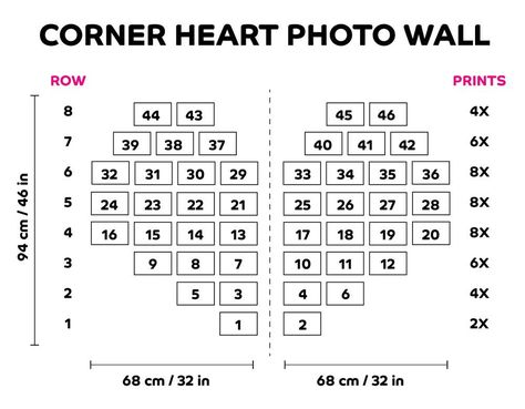 Heart Photo Wall Template, Corner Photo Wall, Photowall Ideas Bedroom, Photo Wall Template, Heart Photo Walls, Photo Walls Bedroom, Unicorn Photo, Anniversary Gift Ideas For Him, Photowall Ideas