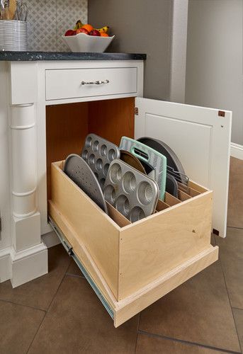 Adjustable Vertical Tray Storage Add-on Compartment for any Slide-Out Shelf | Slide-A-Shelf Kitchen Cabinet Storage Solutions, Diy Cabinet Doors, Slide Out Shelves, Cabinet Organizers, Diy House Renovations, Tray Storage, Kitchen Cabinet Drawers, Kitchen Storage Solutions, Kitchen Cabinet Storage