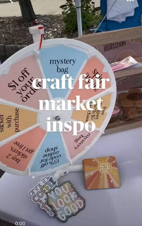 Craft Vendors Booth Ideas, Spin The Wheel Small Business, Cosmetic Vendor Table Display Ideas, Housing Fair Booth Display Ideas, Diy Spinning Display, Unique Booth Display, Econ Fair Ideas, Peg Board Earring Holder, Vendor Booth Display Ideas Stationery