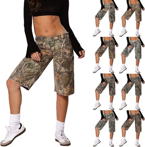 Women Camo Shorts Y2K Maple-Leaf Baggy Jorts Casual Long Jean Shorts Bermuda Shorts with Pocket Hiking Shorts - baggy jeans Plus Size Jean Shorts, Shorts Y2k, Long Jean Shorts, Chino Shorts Women, Bermuda Shorts Women, Womens Camo, Mom Jeans Shorts, Hiking Shorts, Camo Shorts