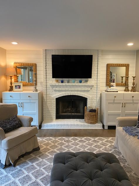 Built In Alternatives Fireplace, Storage On Sides Of Fireplace, Built In Shelves On One Side Of Fireplace, Dressers Next To Fireplace, Space On Side Of Fireplace, Bookshelves On Each Side Of Fireplace, Side Cabinet Fireplace, Alternative To Built Ins Around Fireplace, Matching Cabinets On Either Side Of Fireplace