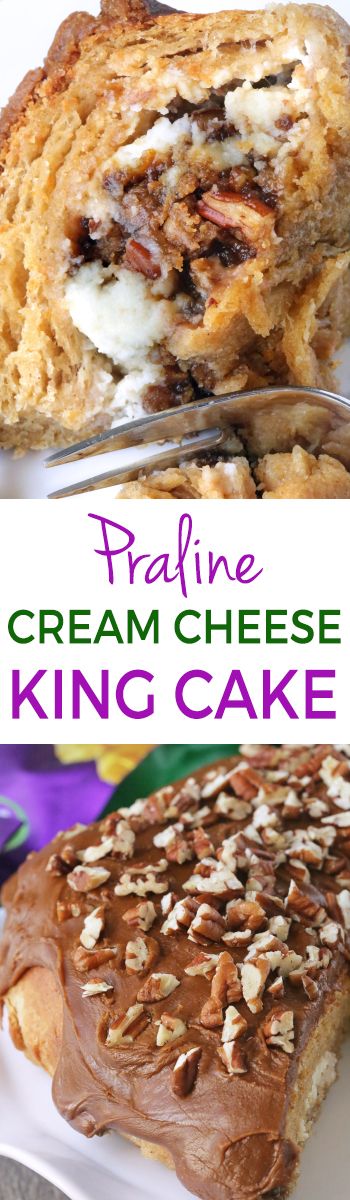 King Cake with Pecan Praline Cream Cheese Filling and Praline Frosting {100% whole grain option} Breakfast Casserole With Cream Cheese, Louisiana Desserts, Praline Frosting, Casserole With Cream Cheese, Kings Cake, Cookies Cream Cheese, King Cakes, Praline Cake, King Cake Recipe