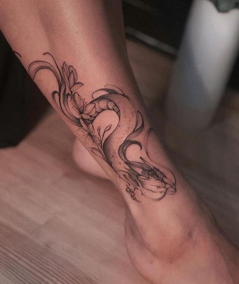 Lower Leg Dragon Tattoo, Dragon Tattoo For Women Calf, Dragon Tattoo Lower Leg, Dragon Tattoo Legs Women, Dragon Wrapped Around Leg Tattoo Women, Dragon Tattoo For Women Ankle, Dragon On Leg Tattoo, Japanese Ankle Tattoo, Feminine Dragon Tattoo For Women Leg